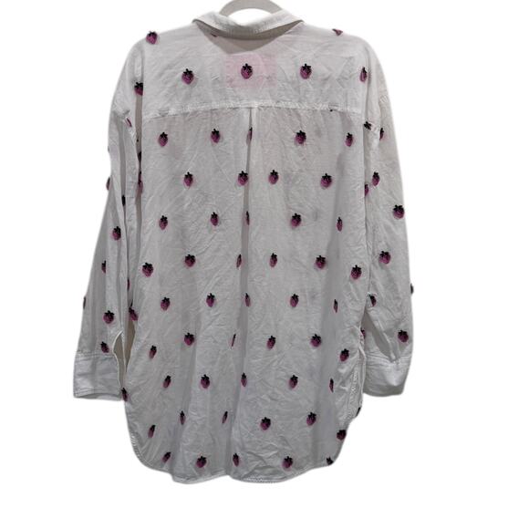 Anthropologie Bennet Buttondown Shirt Embroidered Strawberry - Picture 3 of 6